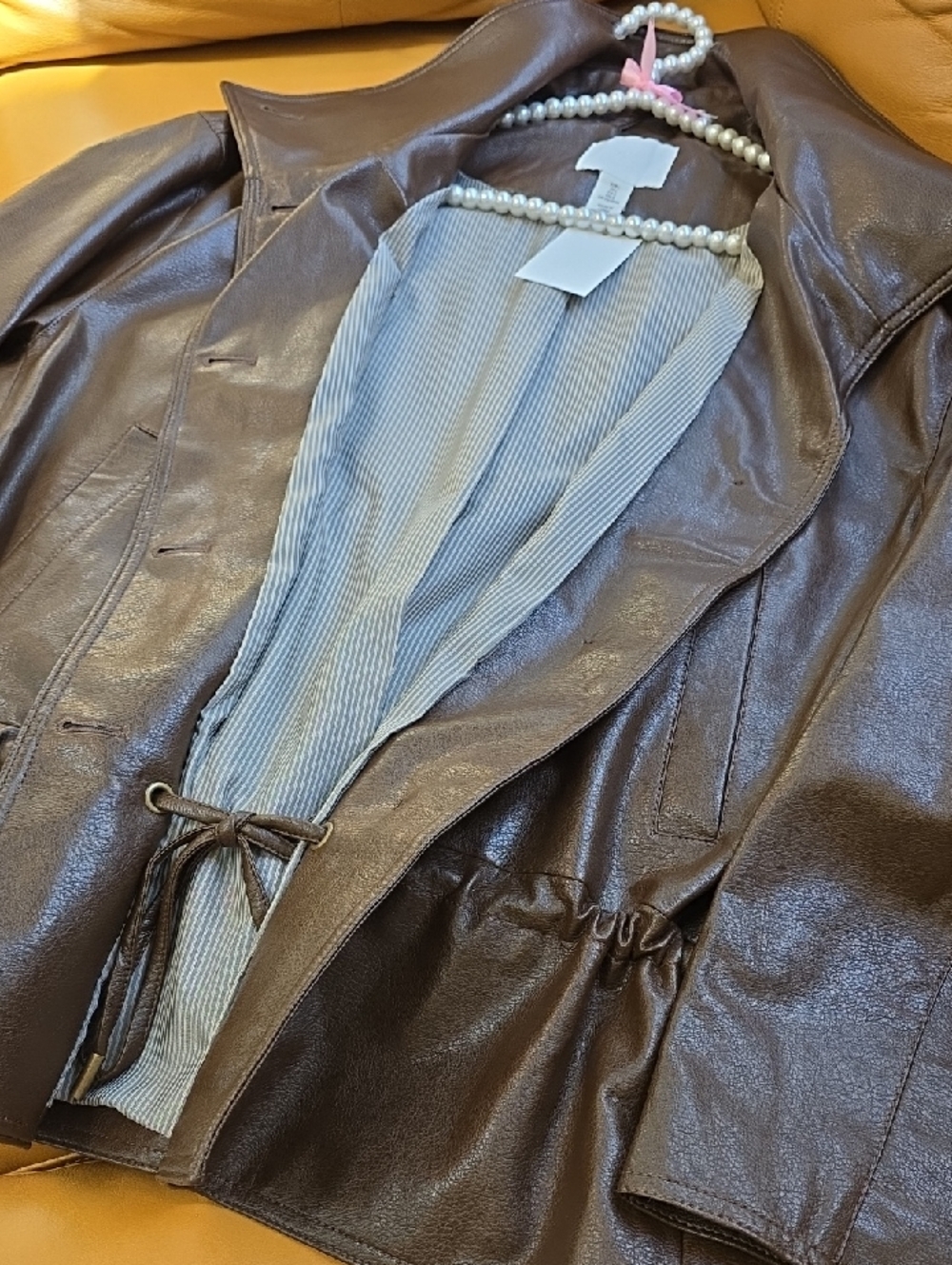 H&M Brown Faux Leather Button-Front Women's Jacket - Picture 12 of 14